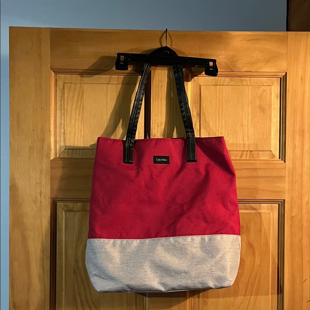 Calvin Klein Two-Tone Red and Gray Tote